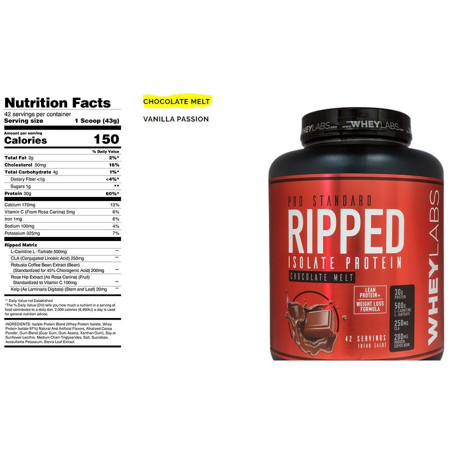 WHEYLABS PRO STANDARD RIPPED ISOLATE PROTEIN 1LB or 2LBS with or without SHAKER - WheyLabs + FREEBIE