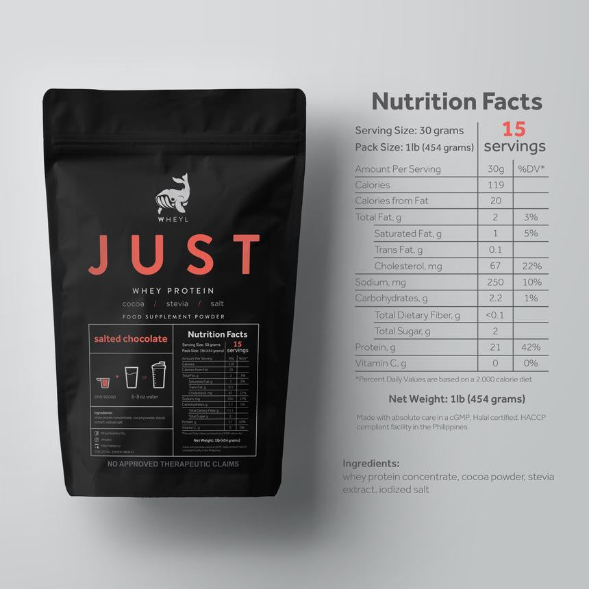 JUST WHEY PROTEIN 1LB - 15 Servings with Scooper and Stickers [by WHEYL NUTRITION]
