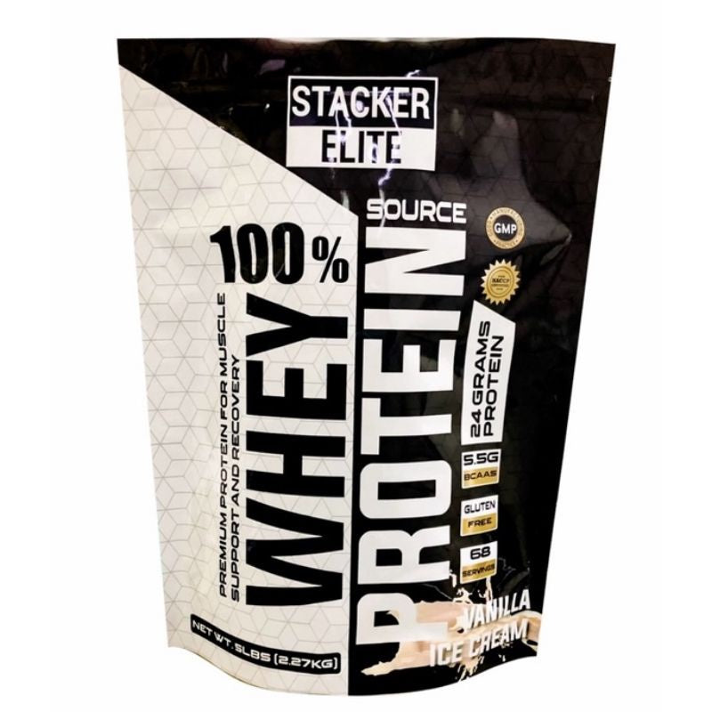 STACKER ELITE 100% WHEY PROTEIN 5LBS 68 Servings with FREE SHAKER | Muscle Support and Recovery