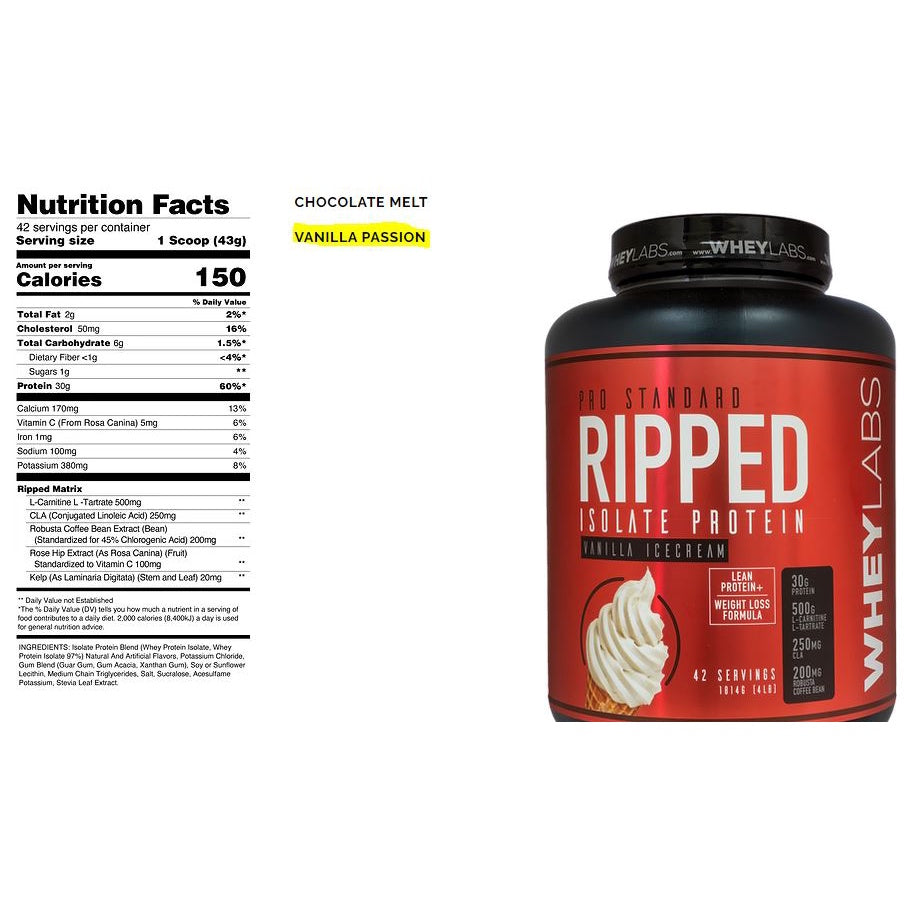 WHEYLABS PRO STANDARD RIPPED ISOLATE PROTEIN 1LB or 2LBS with or without SHAKER - WheyLabs + FREEBIE