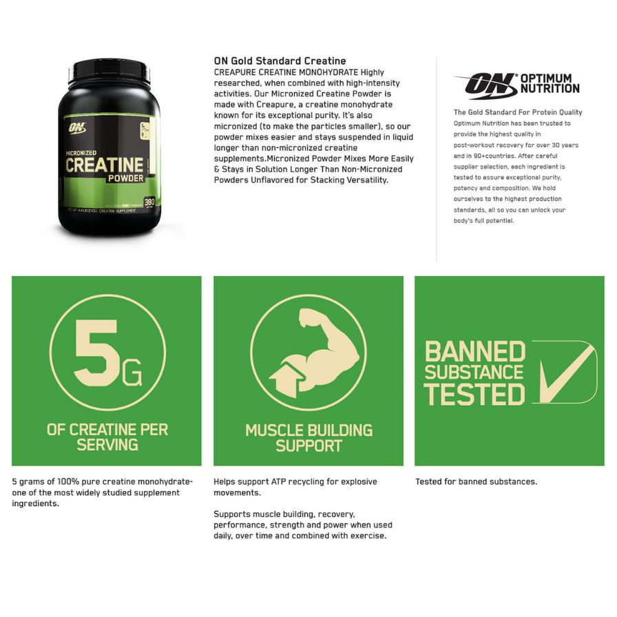 OPTIMUM NUTRITION MICRONIZED CREATINE POWDER (30/60/120 SERVINGS)