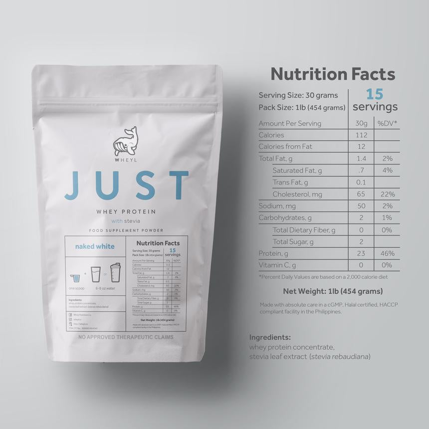 JUST WHEY PROTEIN 1LB - 15 Servings with Scooper and Stickers [by WHEYL NUTRITION]