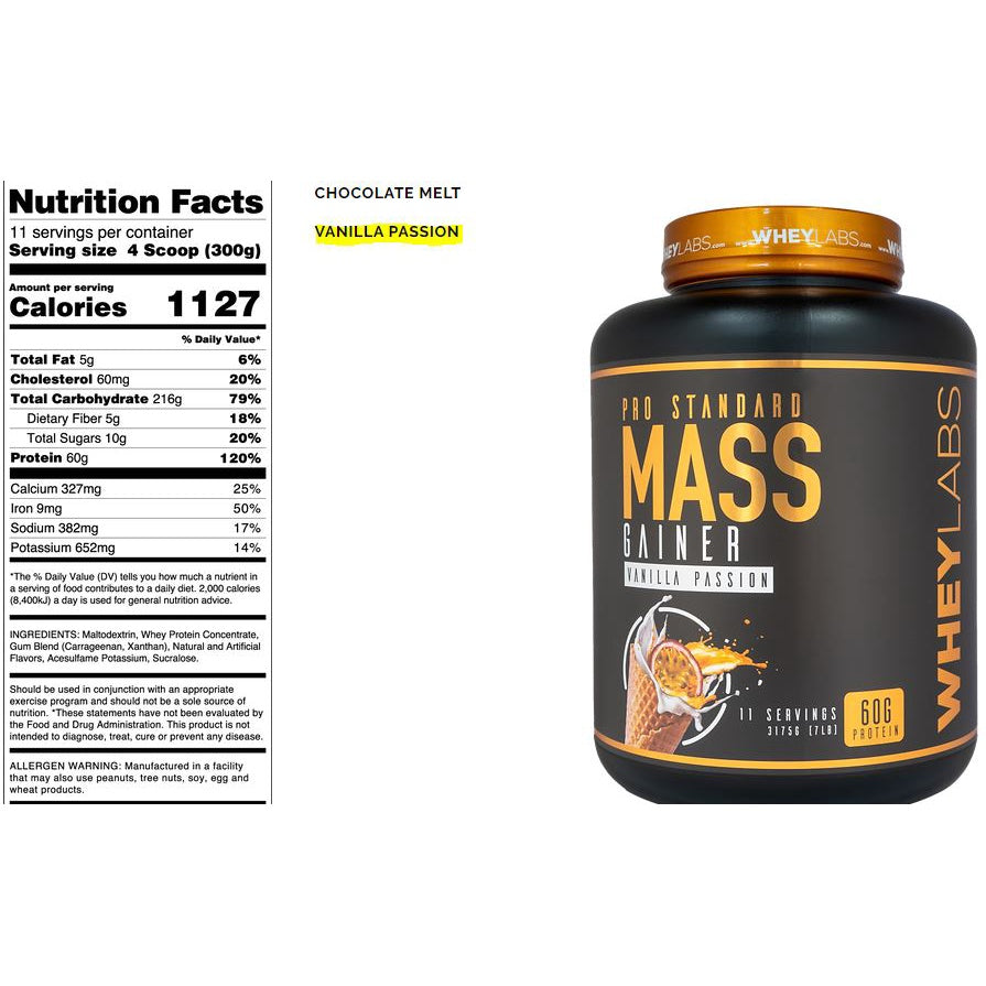 WHEYLABS PRO STANDARD MASS GAINER 7LBS with or without SHAKER - WheyLabs