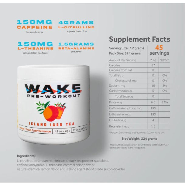 Wheyl Co Wake Pre-Workout 45 servings - caffeine beta-alanine boost focus and energy Wheyl Nutrition