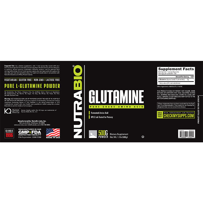 NutraBio Glutamine Powder - 500g