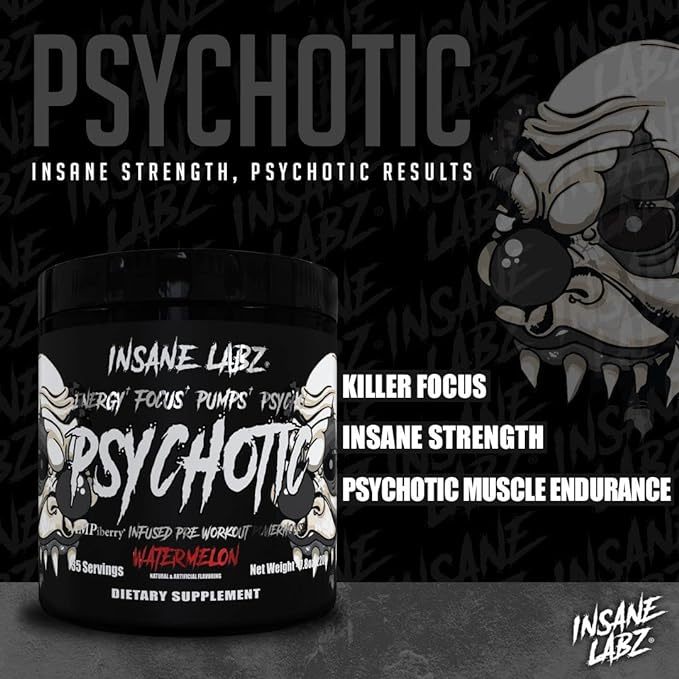 Insane Labz Psychotic Infused Pre-Workout Powerhouse (Black) 35servings
