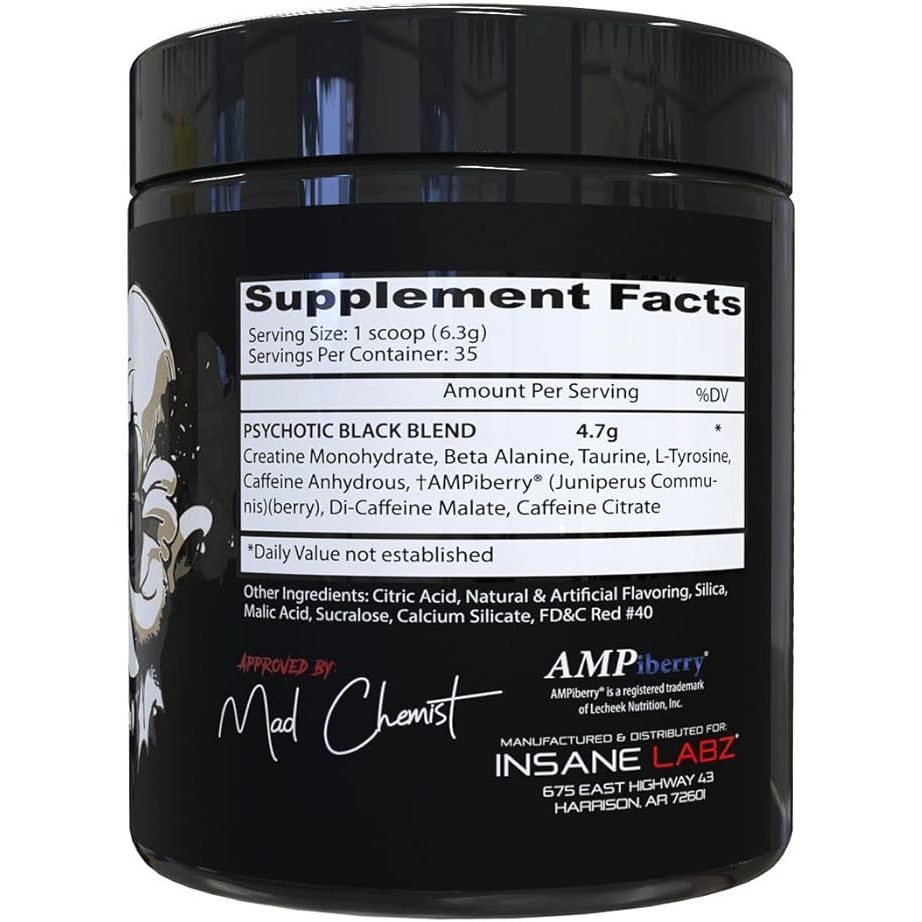 Insane Labz Psychotic Infused Pre-Workout Powerhouse (Black) 35servings