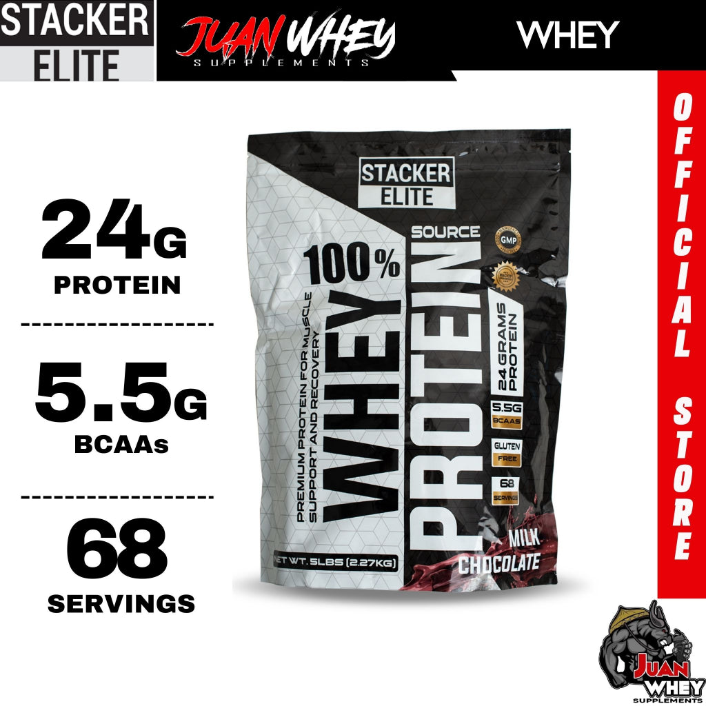 STACKER ELITE 100% WHEY PROTEIN 5LBS 68 Servings with FREE SHAKER | Muscle Support and Recovery