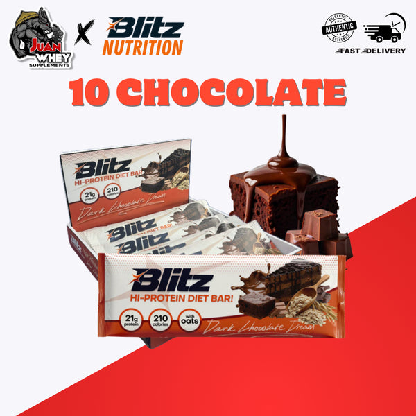 Blitz Protein Bar Variety Pack 10-Bar Bundle Dark Chocolate Dream & White Chocolate Vanilla Freebies