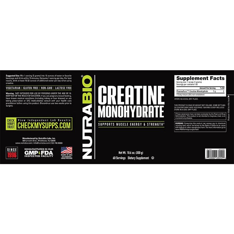 NUTRABIO CREATINE MONOHYDRATE UNFLAVORED